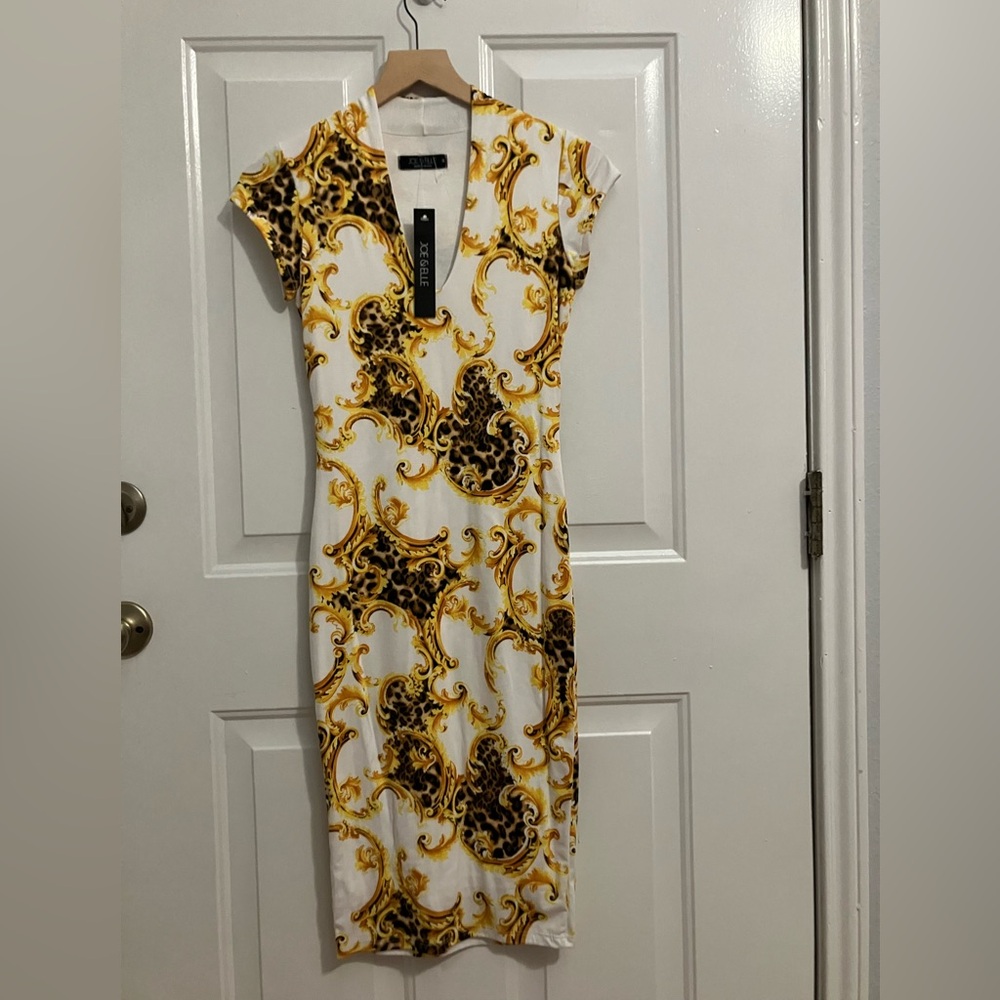 Joe & Elle-leopard-print pattern, v-neck midi dress